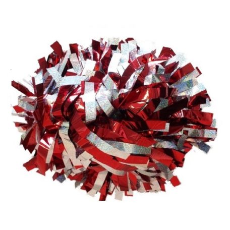 Holographic silver - Metal red 8" Poms